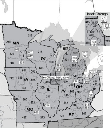 North-Central Area Code Map Image