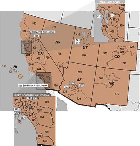Southwest Area Code Map Image